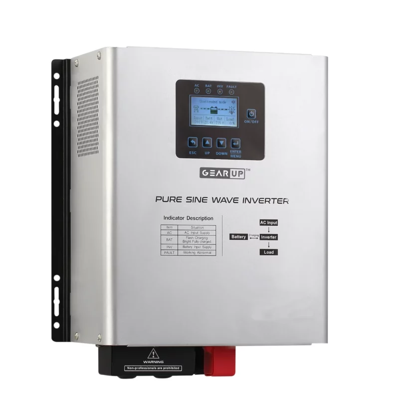 GearUP 1200W, 12V, Pure Sine Wave Inverter Without Solar (Lithium & Acid Battery Supported) – GHT-12K12